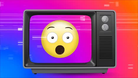 televisión retro que muestra emoji en un fondo vintage y chisporroteante