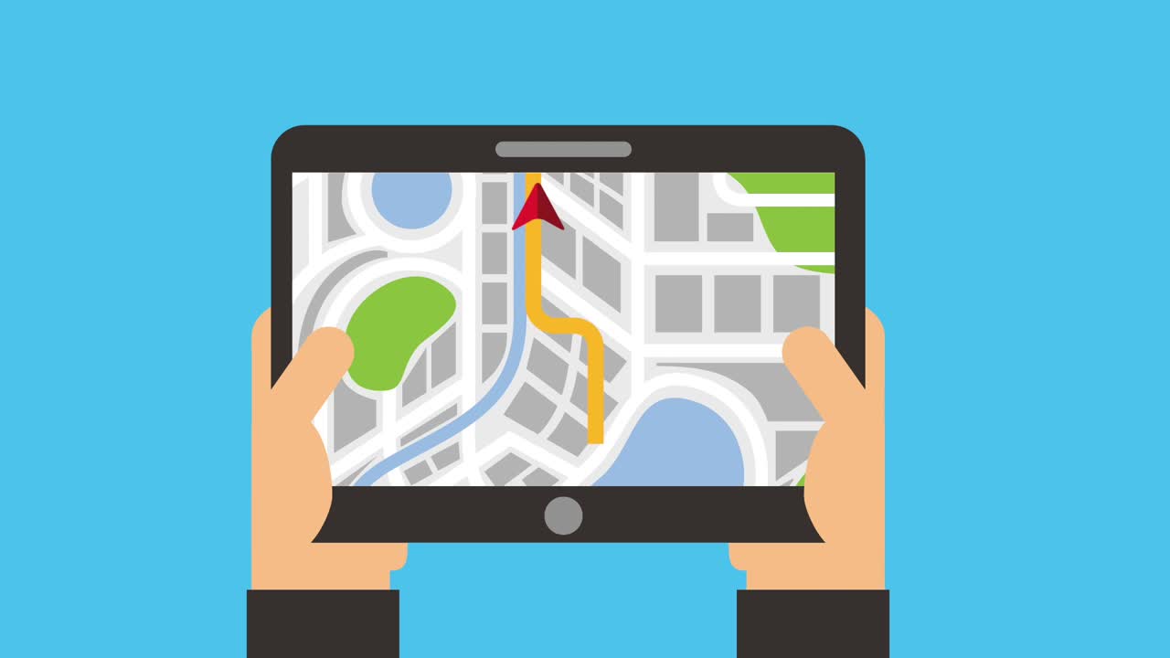 manos con tableta mapa de navegación ruta destino
