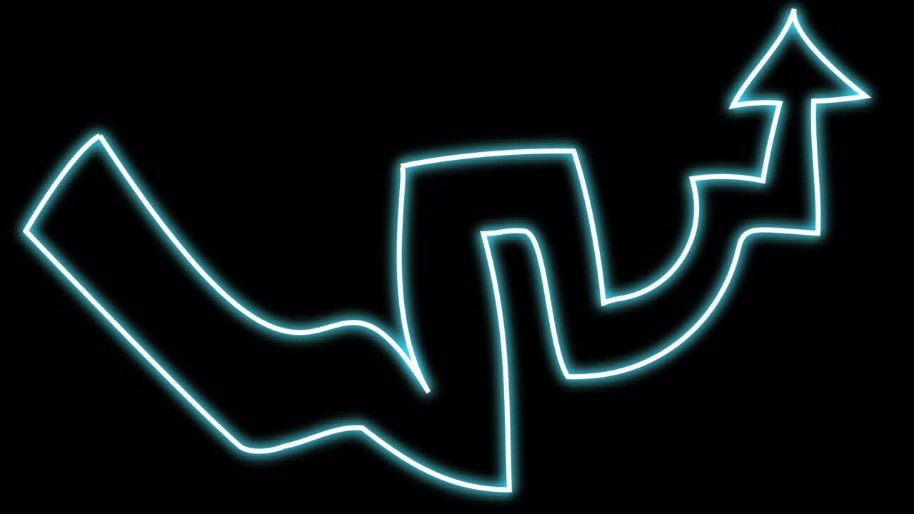 포인터를 올린 네온 표지판은 성장과 승진의 상징입니다.