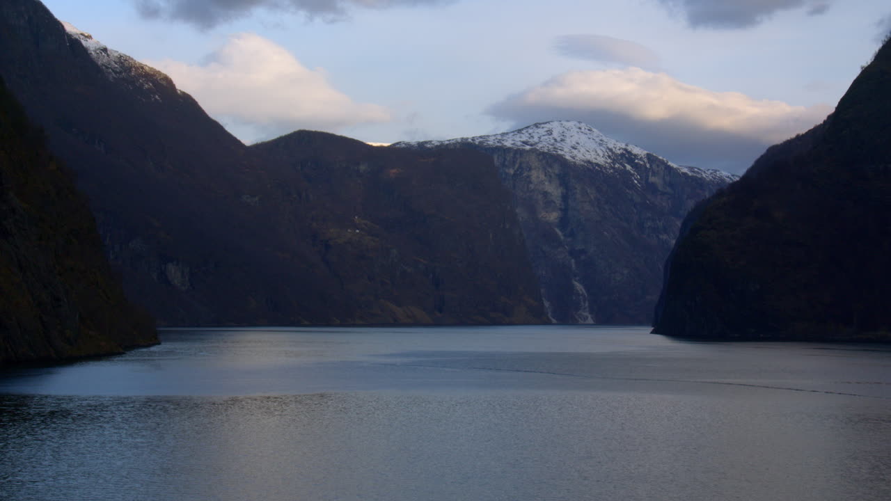 Extra wide shot of sailing through Aurlandsfjorden