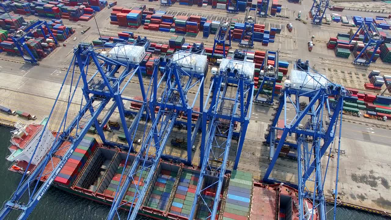 Aerial View of Harbor with cargo containers,Tianjin,China.