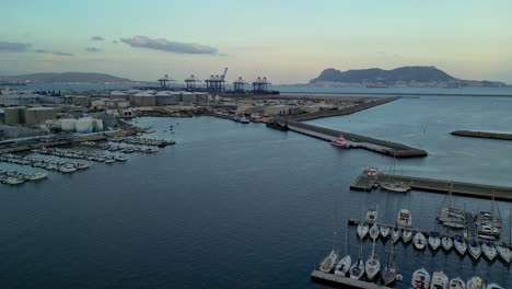 drone establishment overview algeciras harbour and yacht port on bright sunny day