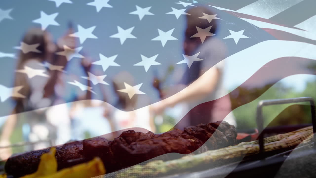 amigos teniendo oso y barbacoa