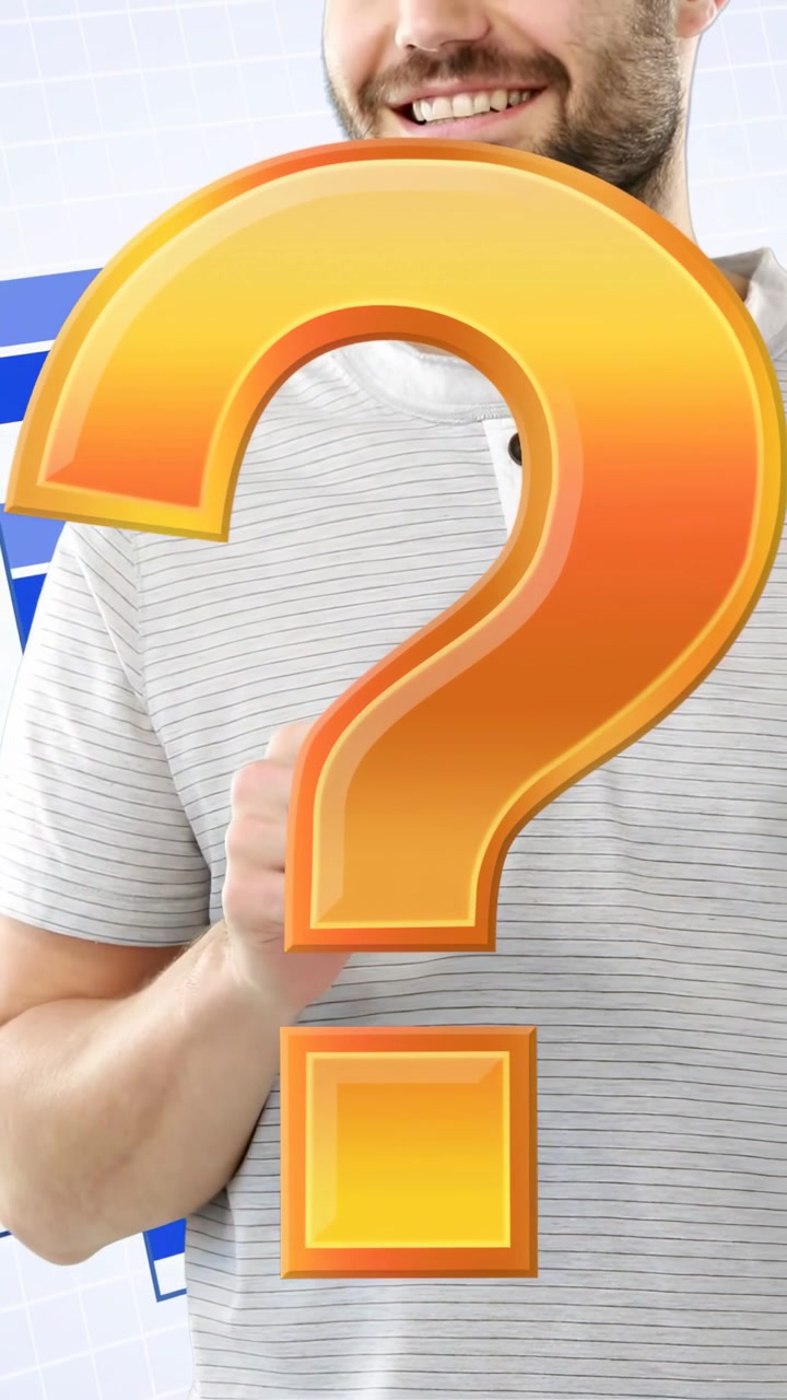 Vertical video: Man gesturing fingers as 3D question mark entering left over chest and showing tech