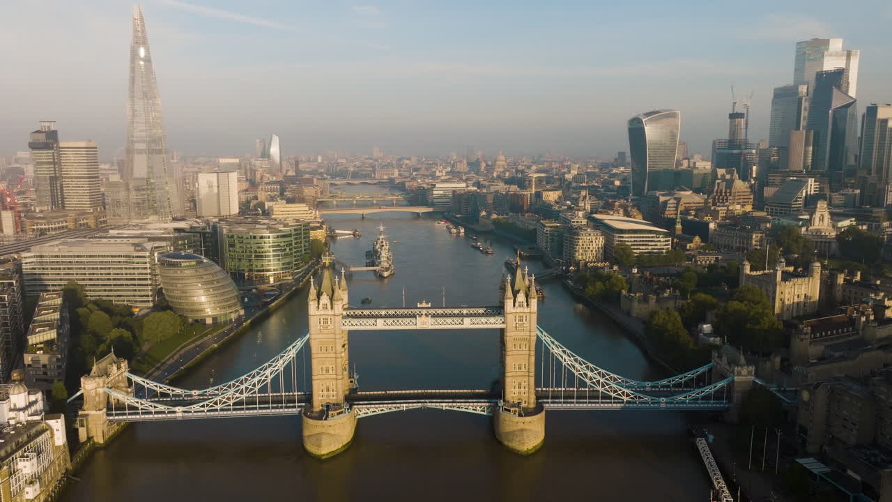 Tower Bridge and London City Skyline Aerial View
