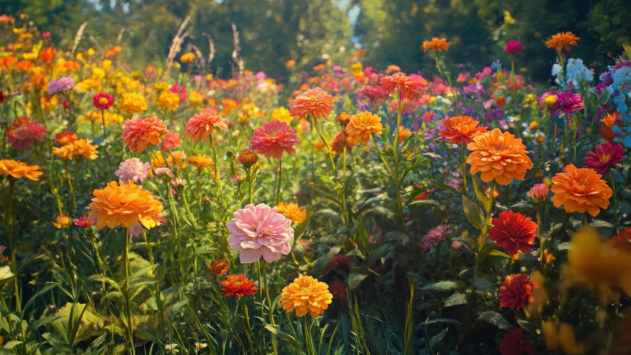 Fiori vivaci e colorati che sbocciano in un giardino estivo soleggiato
