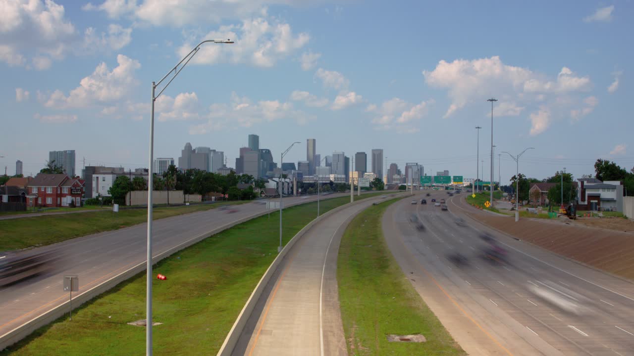 Houston 288 Freeway Time lapse with Houston Skyline