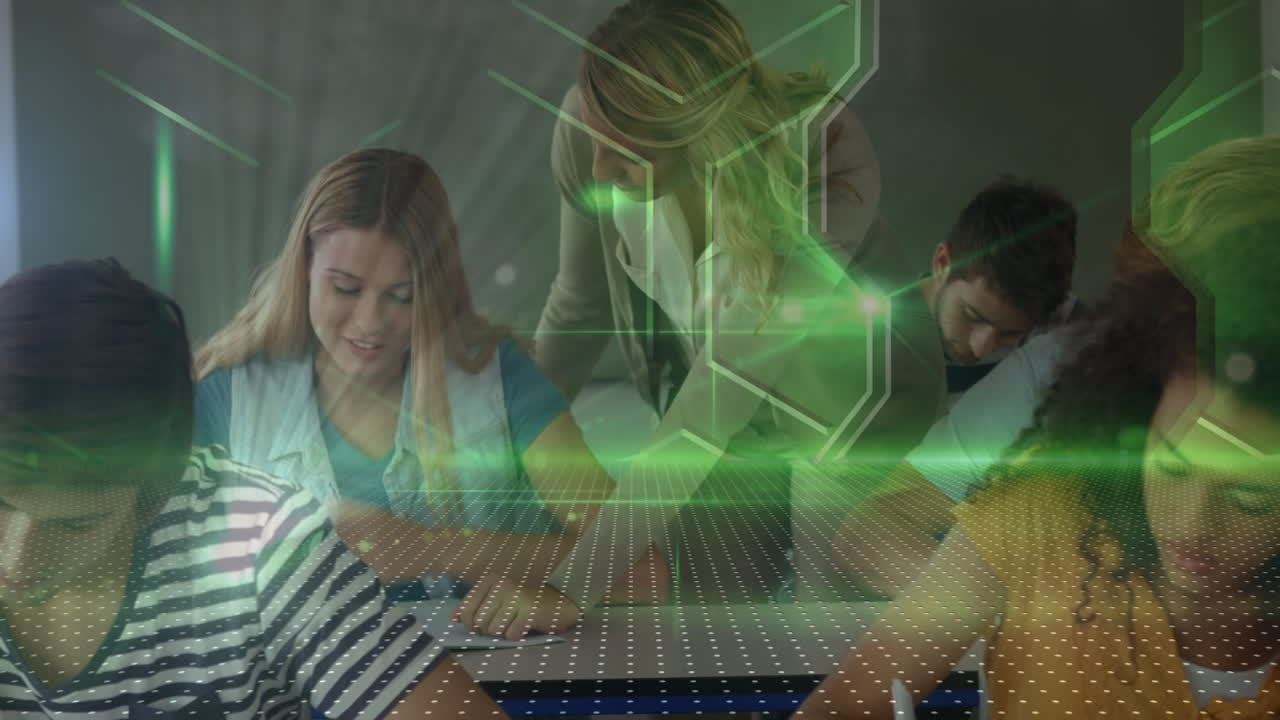 animación del procesamiento de datos en diversos estudiantes con el maestro