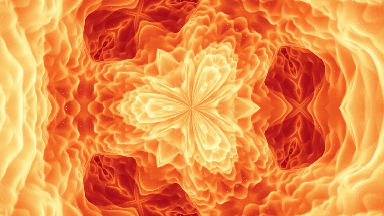 animación en bucle liso de forma mate suave abstracta en 3d en la estructura simétrica del material mate brillo ligero, cambios de formas suavemente cíclicas. gradiente amarillo naranja rojo