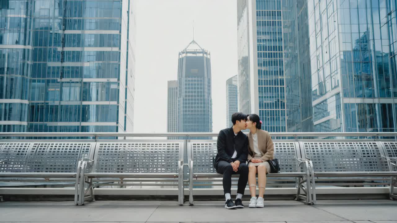 Couple kissing in an urban setting