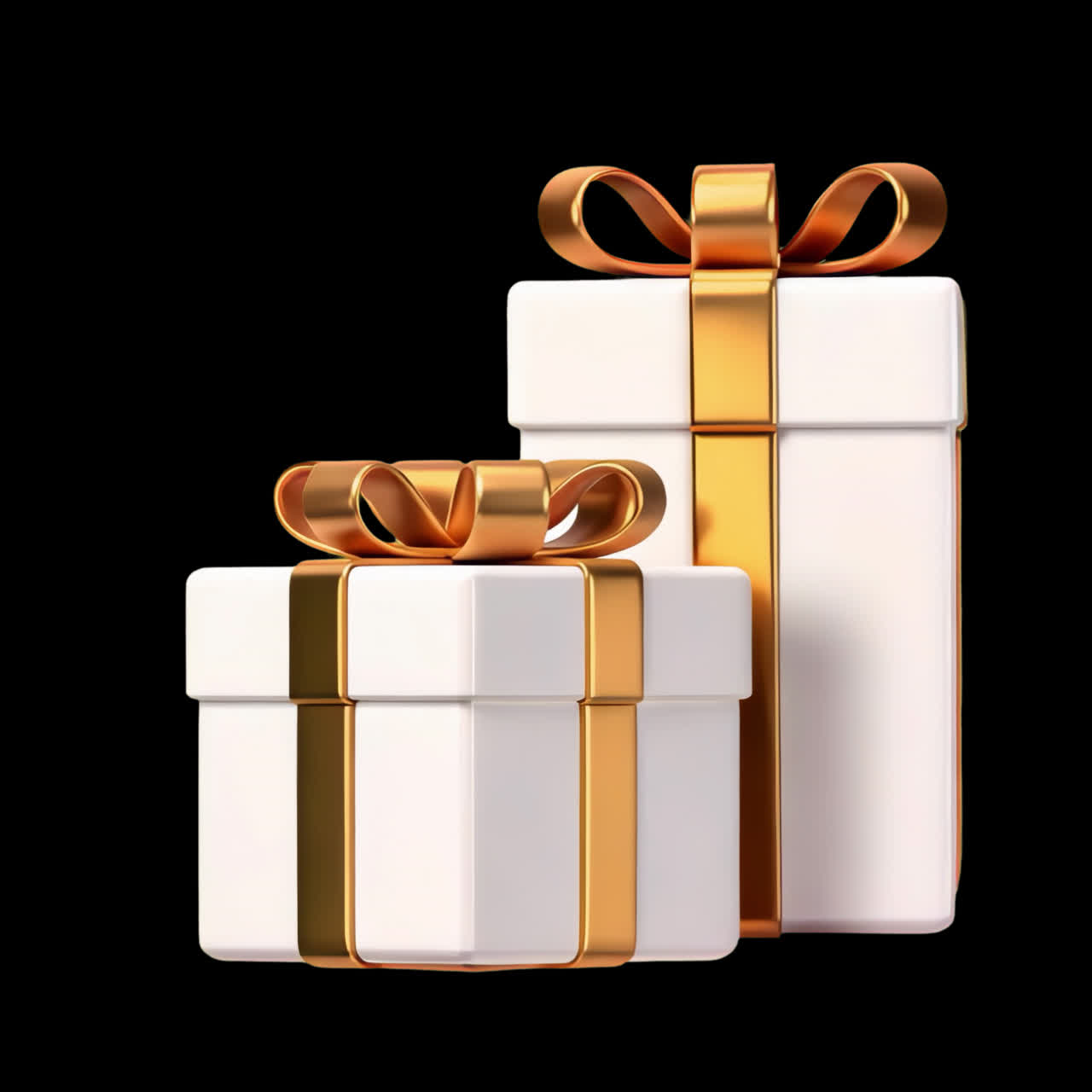 Elegant gold-wrapped gift boxes animation isolated asset, transparent 4K video, alpha channel