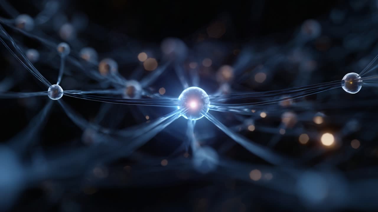 Dynamic Network of Atoms and Particles: Illustrating the Interconnectedness of Matter Through a Glowing, Ethereal Visualization of Electrons and Molecules
