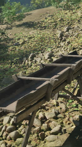 a wooden structure in a forest