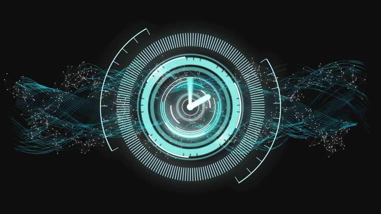 Animation of scope scanning with clock over wave on black background