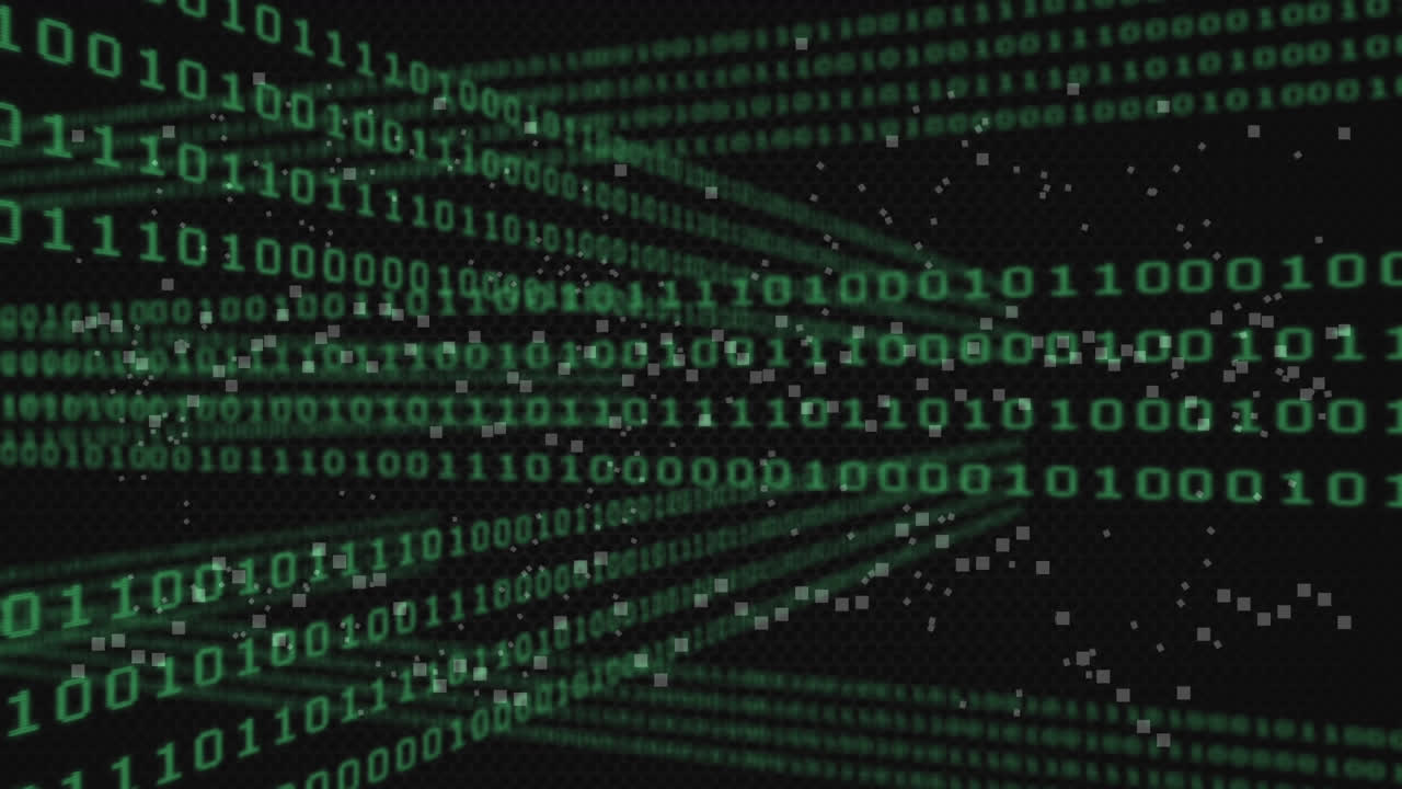 animación de codificación binaria y procesamiento de datos sobre un fondo oscuro