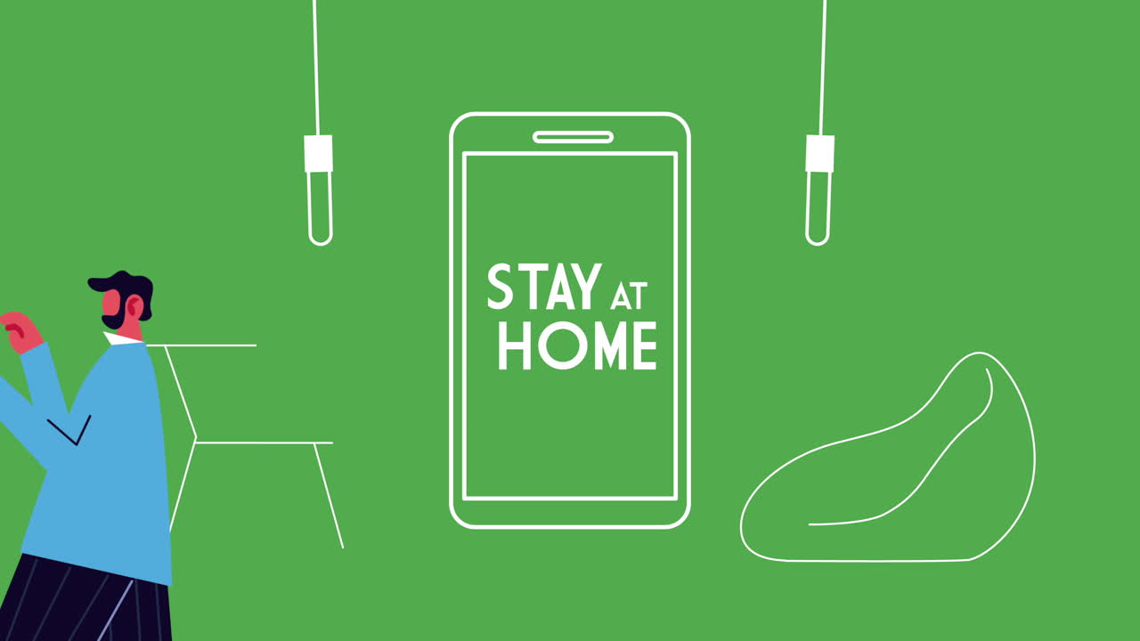 스마트폰을 사용하는 남자가 집에서 일하고 있습니다.