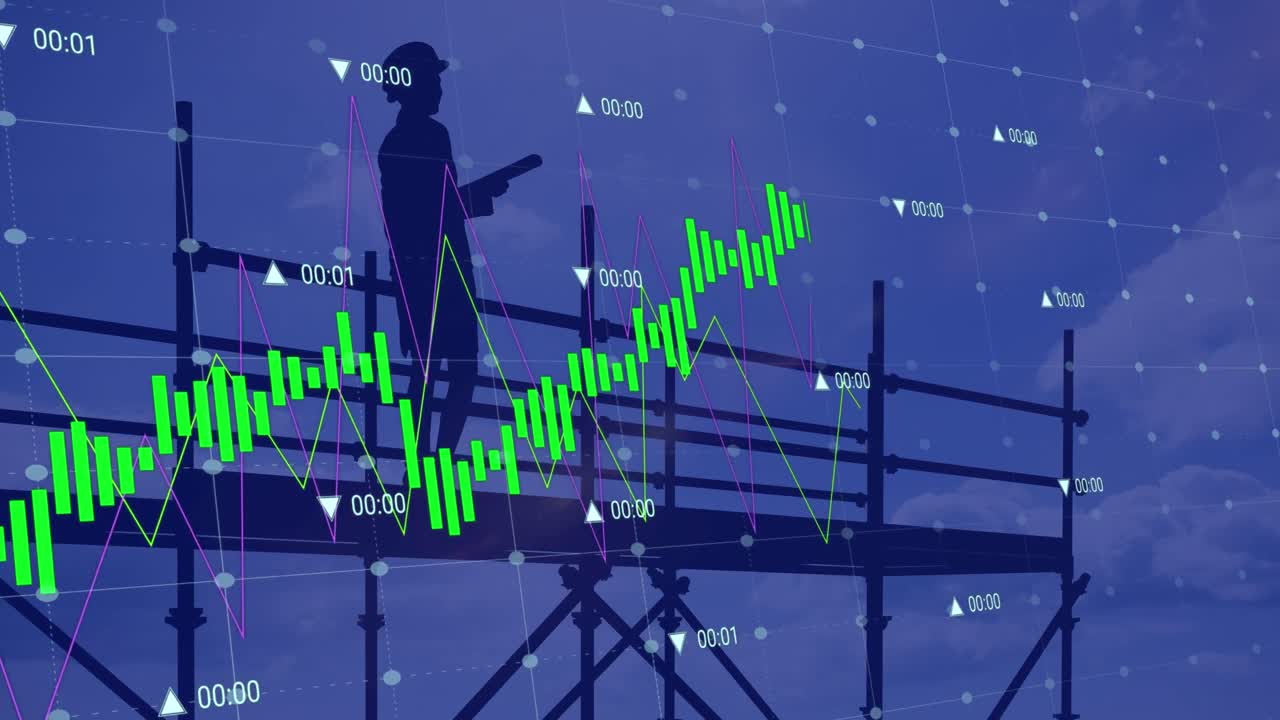 건축가와 건설 현장에서 금융 데이터 처리의 애니메이션