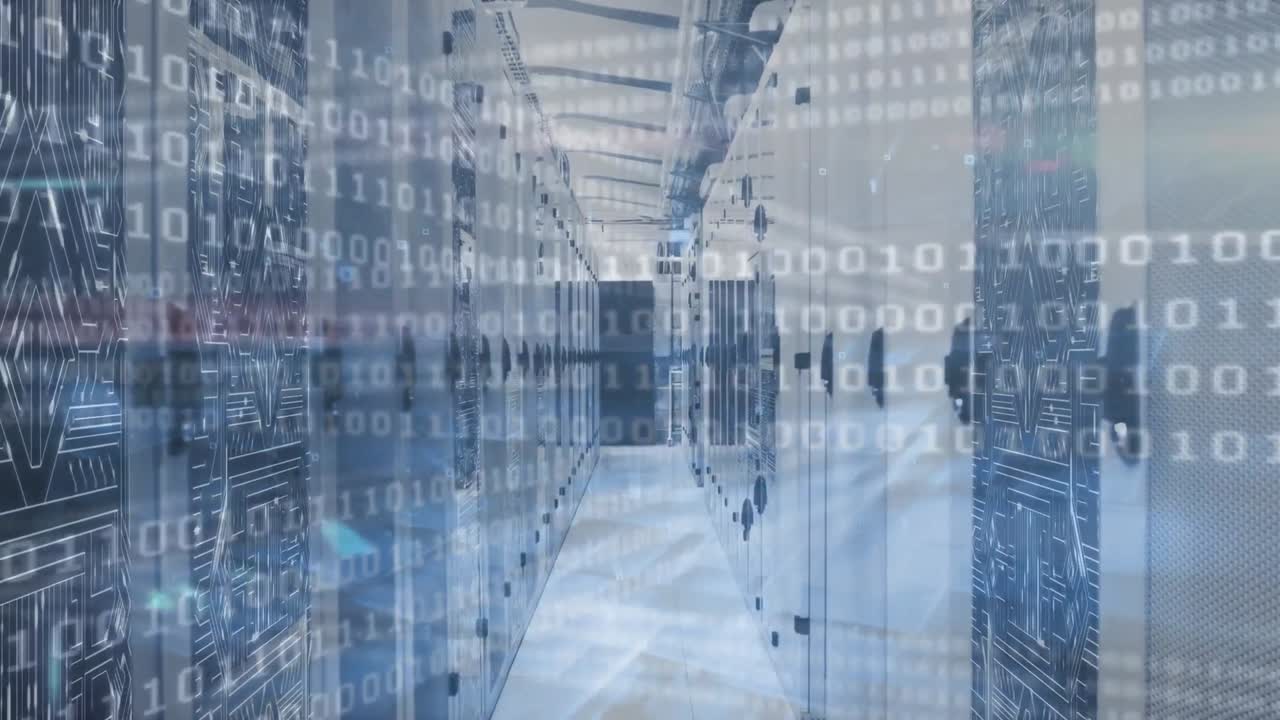 animazione della codifica binaria sulla stanza del server