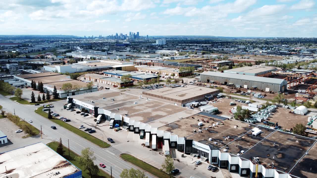 Semi Trucks Parked by Warehouses in Southeast Calgary