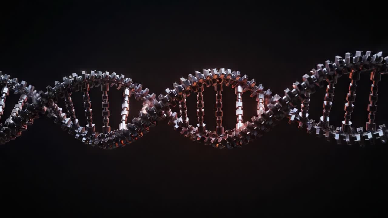 Intricate 3D Model of DNA Helix Displaying Dynamic Structure and Molecular Complexity Against a Dark Background in a Video Sequence