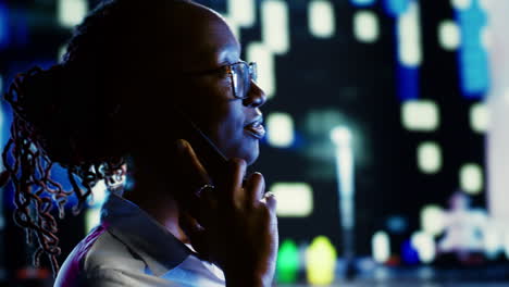 woman talking over the phone in city