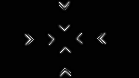 animated directional chevron arrows point to centre of black screen