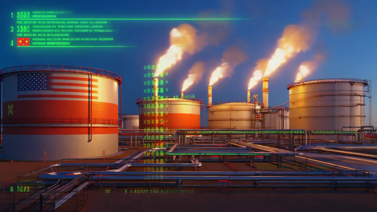 Oil Refinery with American Flag