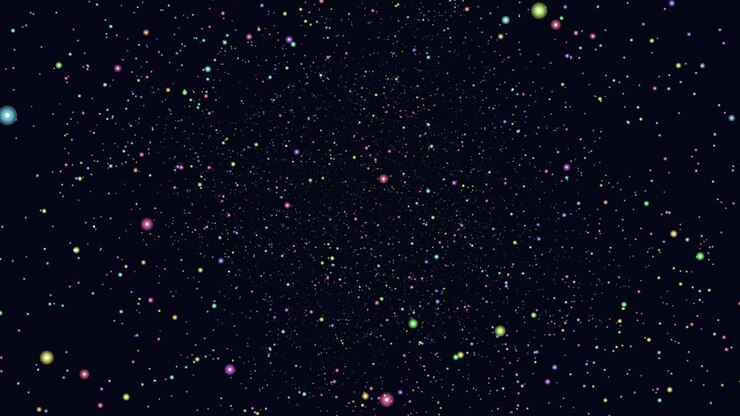 A serene night sky filled with a multitude of stars, featuring a mix of bright, colorful ones alongside smaller, dimmer stars, set against a dark, cloudless backdrop