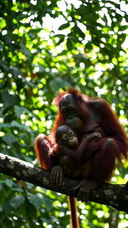 orangutan mother and baby in the jungle