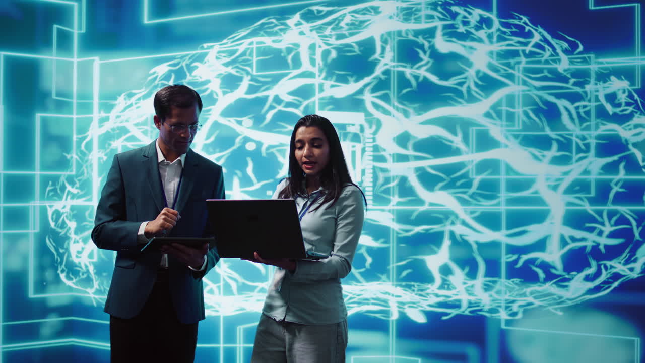 Teamworking colleagues using AI neural networks modeled after human brain