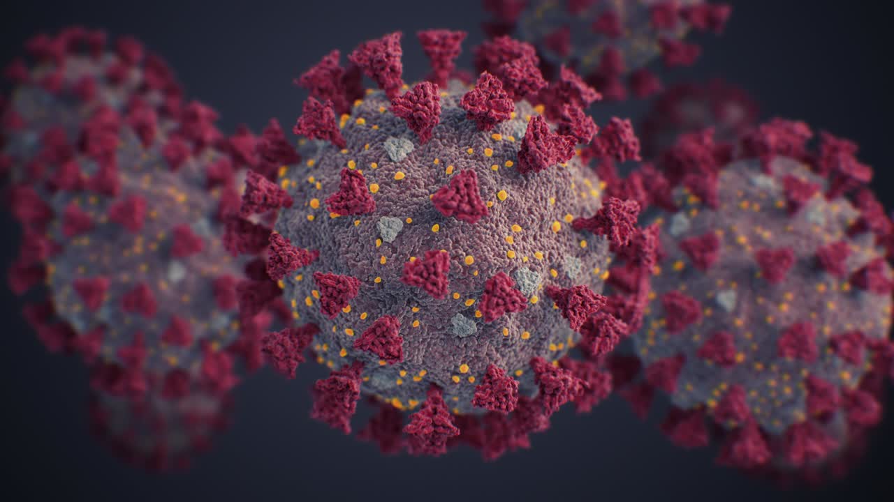 Group of Covid-19 Viruses Flowing in Microscopic Close-up Seamless. Coronavirus Scientific Illustration Looped 3d Animation of 2019-ncov. Chinese Corona Virus Medical Concept.