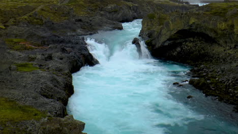 slow motion footage of skjalfandafljot river and its waterfalls near akureyri in iceland