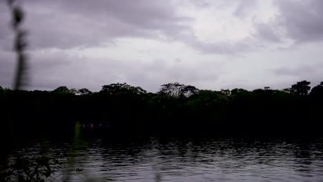 Tarcoles-Flusskrokodillebensraum-In-Costa-Rica-In-Der-Abenddämmerung-Mit-Dunklem-Dschungel,-Handgehaltener-Weitschuss