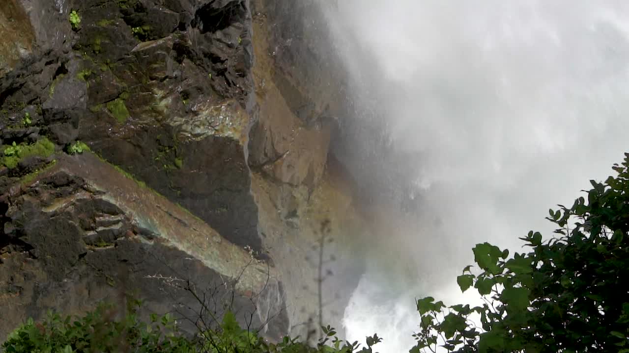 Water Splashing From Strong Waterfall In Washington, USA - medium shot
