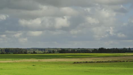 Grüne-Wiese-Auf-Dem-Land.-Sommer-Zeitraffer.-Wolken-Ziehen