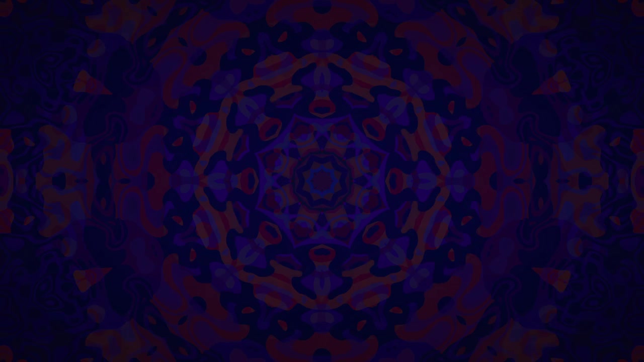 Loopable Deep Blue-Red Kaleidoscope Pattern: Abstract Symmetrical Design with Subtle Textures and Turbulent Shapes