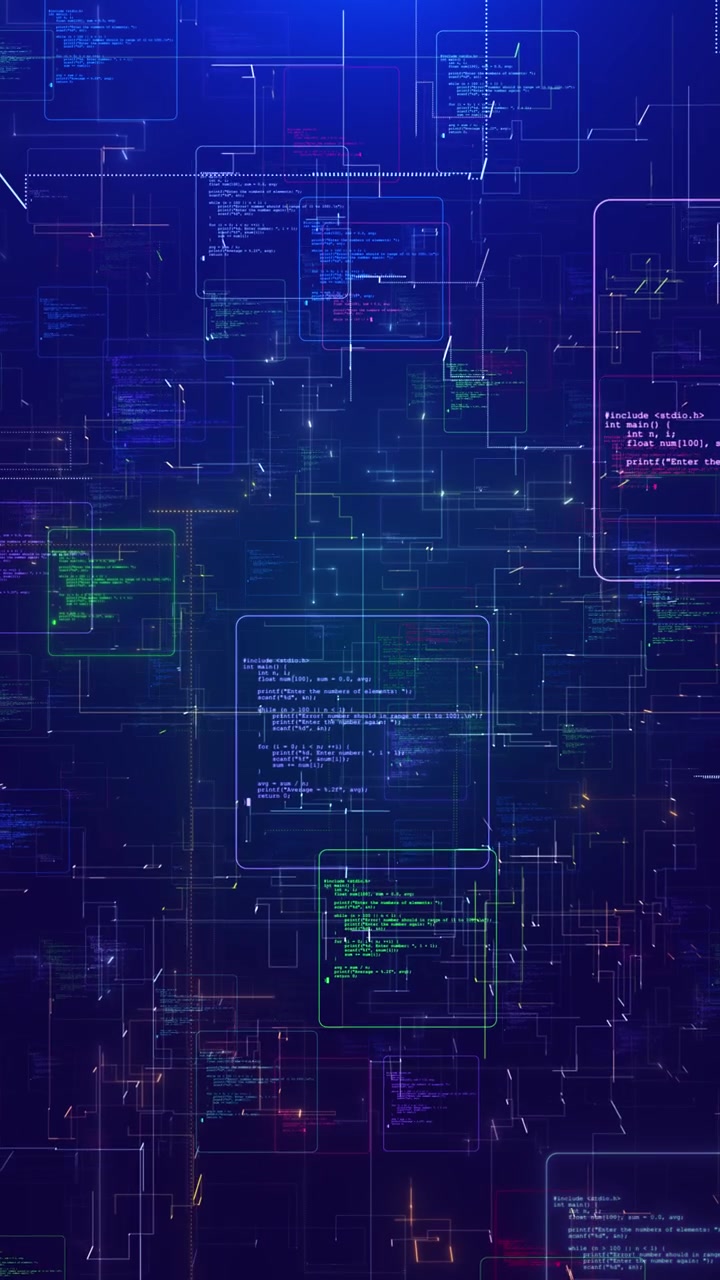 Digital programming panels cyber visual blends interface layers code blocks glowing connections