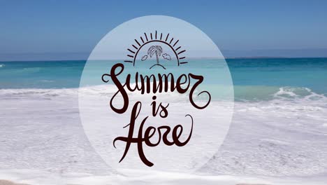 Animation-of-summer-is-here-text-over-beach