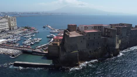 a wide view of the castle in the middle of the sea in naples