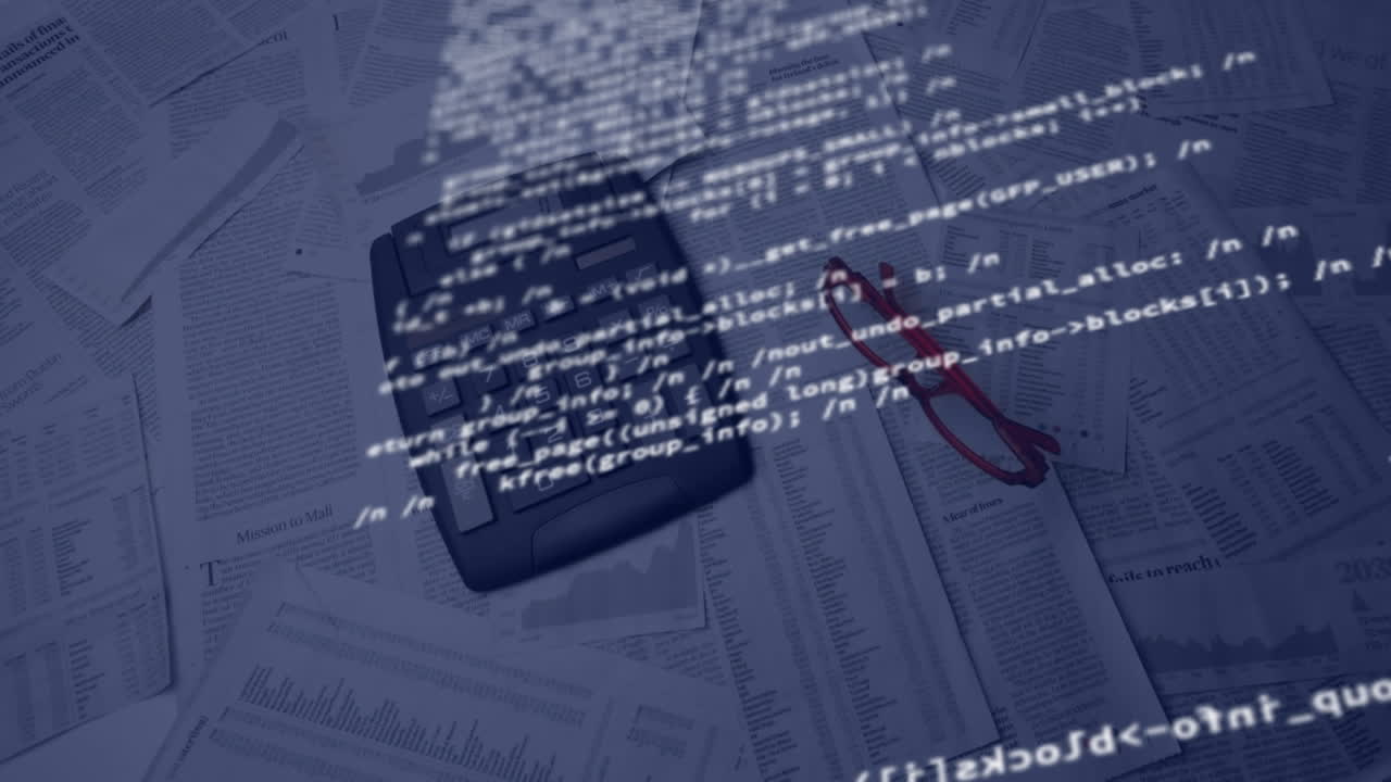 Animation of data processing over vintage calculator