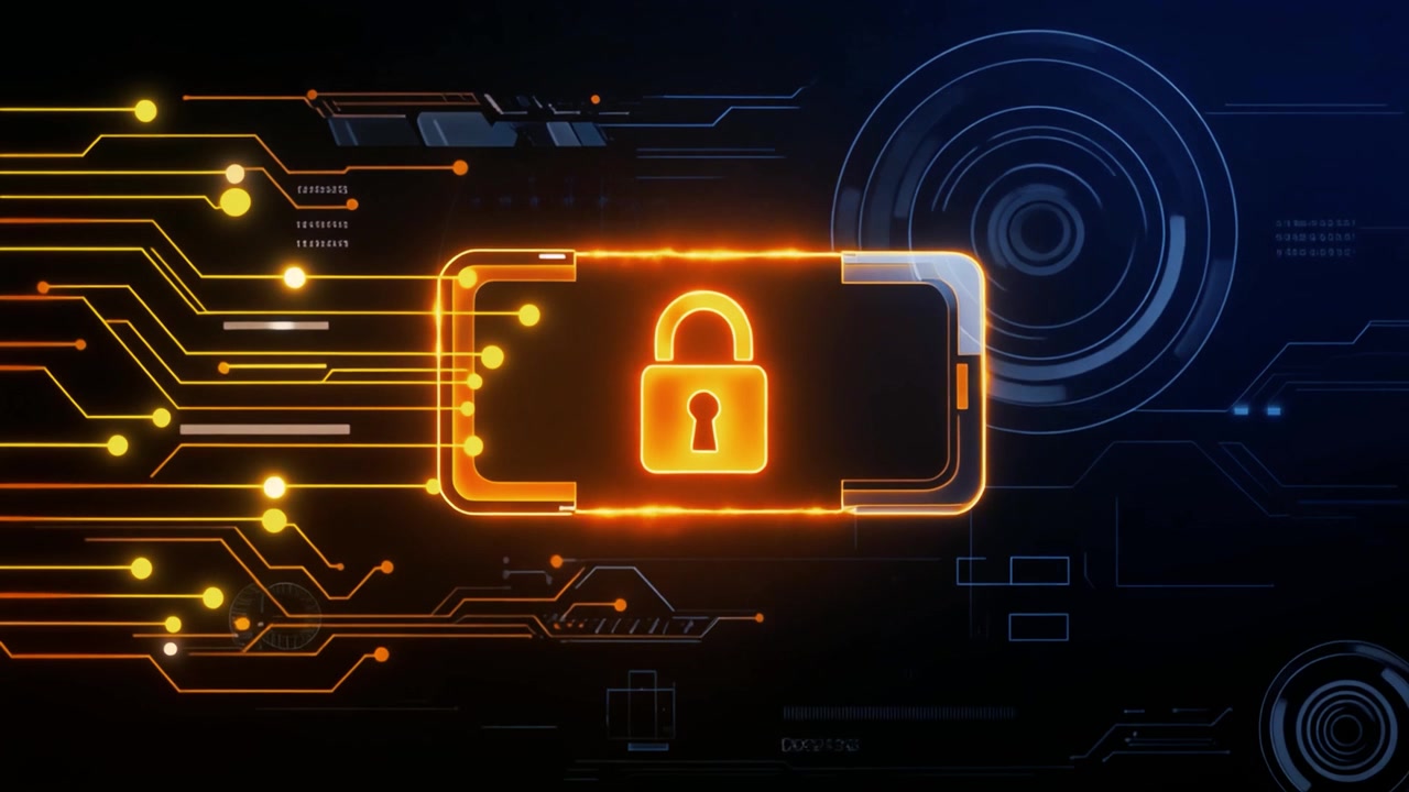 Cyber Security Concept with Glowing Padlock and Digital Circuitry
