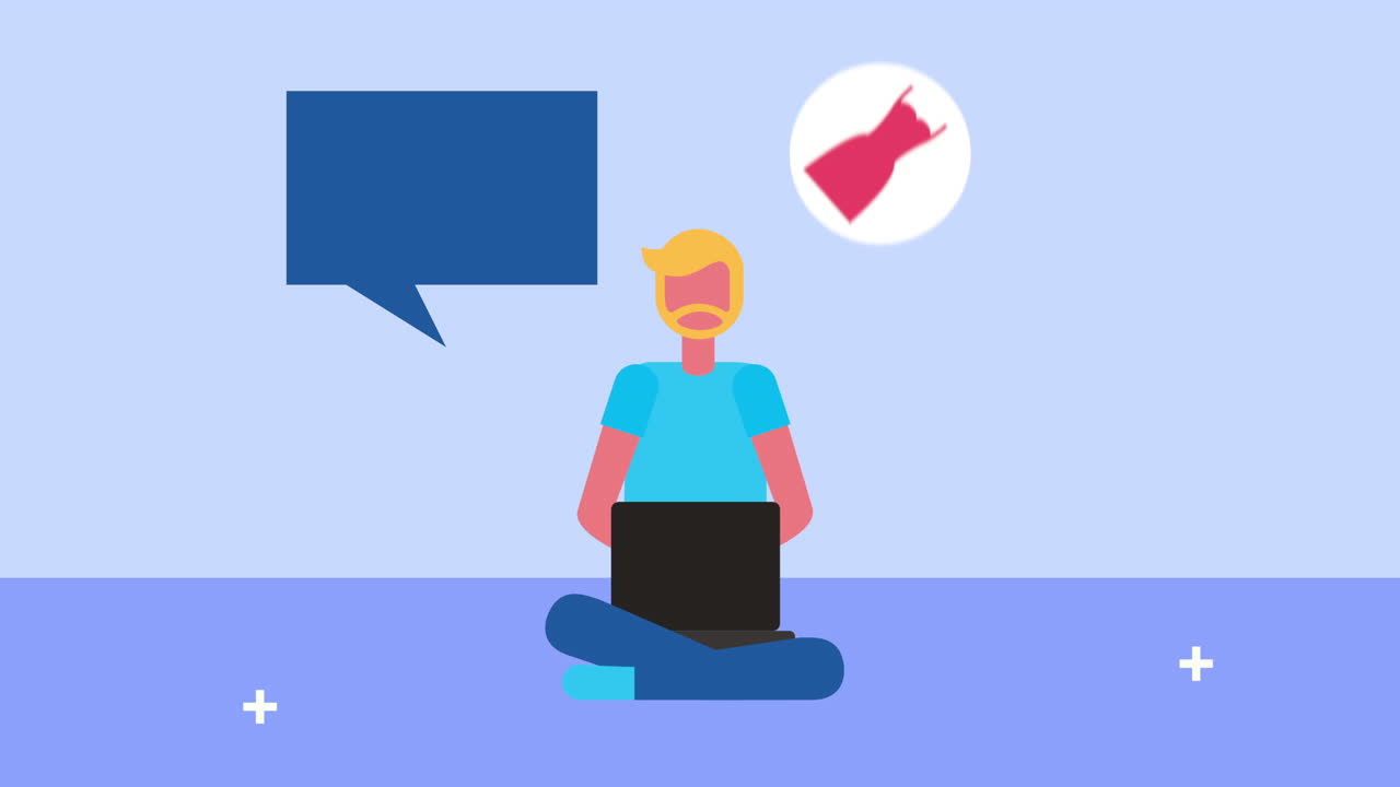 노트북과 전자상거래 아이콘을 가진 젊은 남자