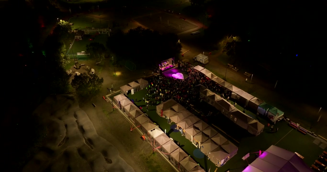 Nighttime Community Events, Relay Cancer Fundraiser, Tromso, Norway, Cinematic Aerial