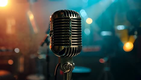 a microphone on a stand in front of a stage