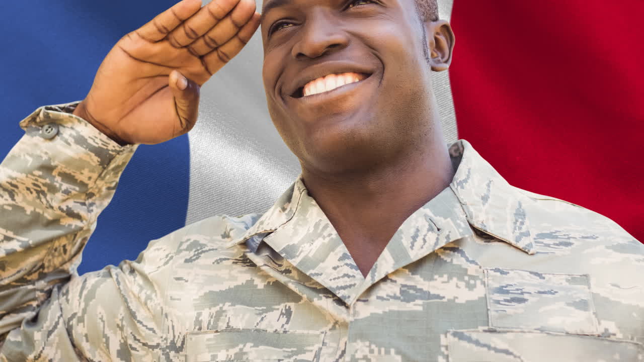 프랑스  ⁇ 발 위에 있는 아프리카계 미국인 남성 군인의 애니메이션