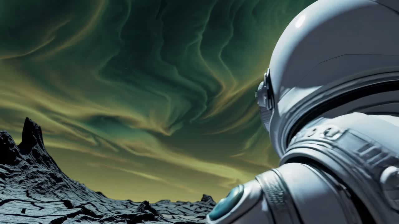 astronauta en un planeta alienígena con la aurora