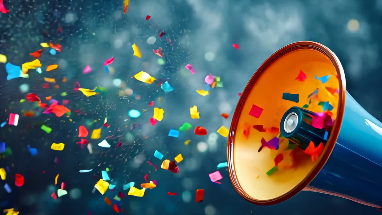 다채로운 콘페티가 떨어지는 메가폰