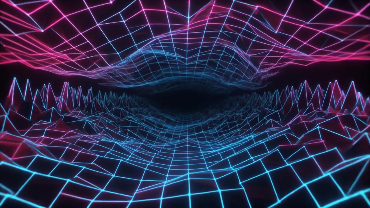 Retro Synthwave Style Digital Grid Tunnel Animation