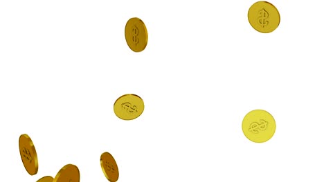 3d animation of falling golden coins + alpha channel