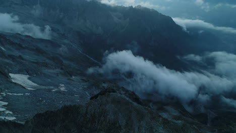 aerial view of alpine mountains at night
